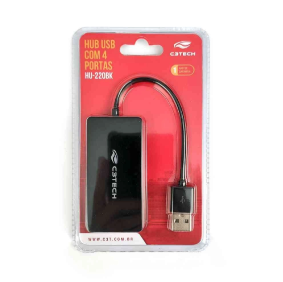 Hub USB 2.0 C3Tech 4 Portas HU-220BK - C3Tech